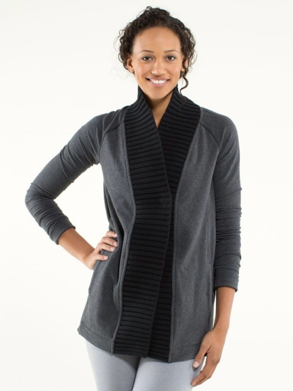 Lululemon Athletica Bliss Break Wrap Heathered Gray With Black Shawl Collar 8